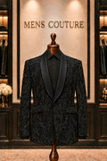 Midnight Royale Embellished Black Tuxedo Jacket