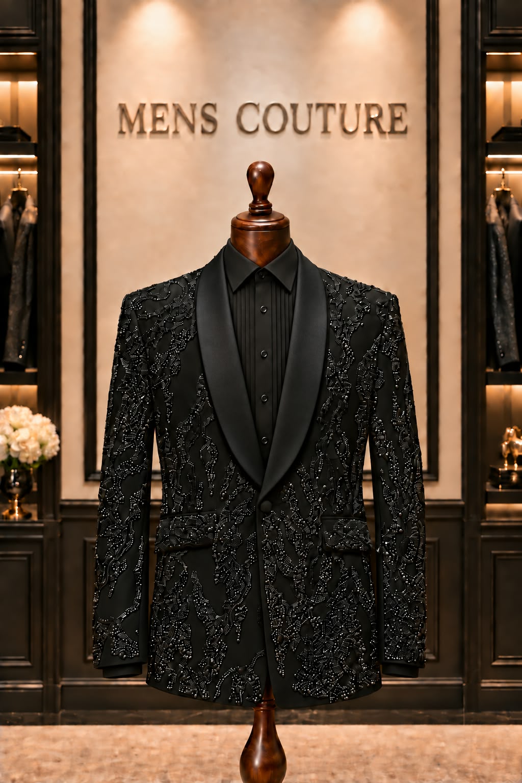 Midnight Royale Embellished Black Tuxedo Jacket