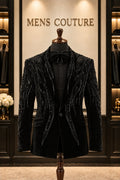 Men’s Black Velvet Hand-Embroidered Tuxedo Blazer