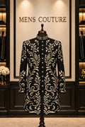 Royal Black & Gold Floral Embroidered Sherwani