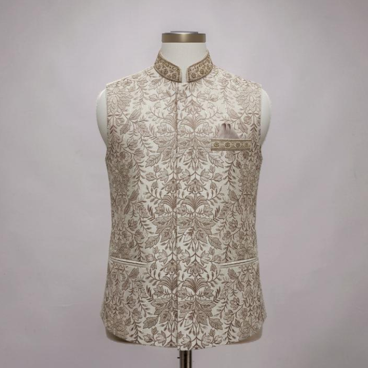 Luxury Rose Gold Floral Embroidered Waistcoat