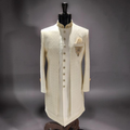 Royal Ivory / black Velvet with self Textured Embroidered Sherwani